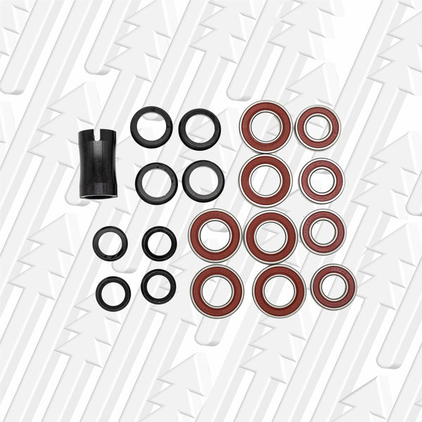 Image of Marin Bearing Kit D, consisting of ten cartridge bearings and various bushings.